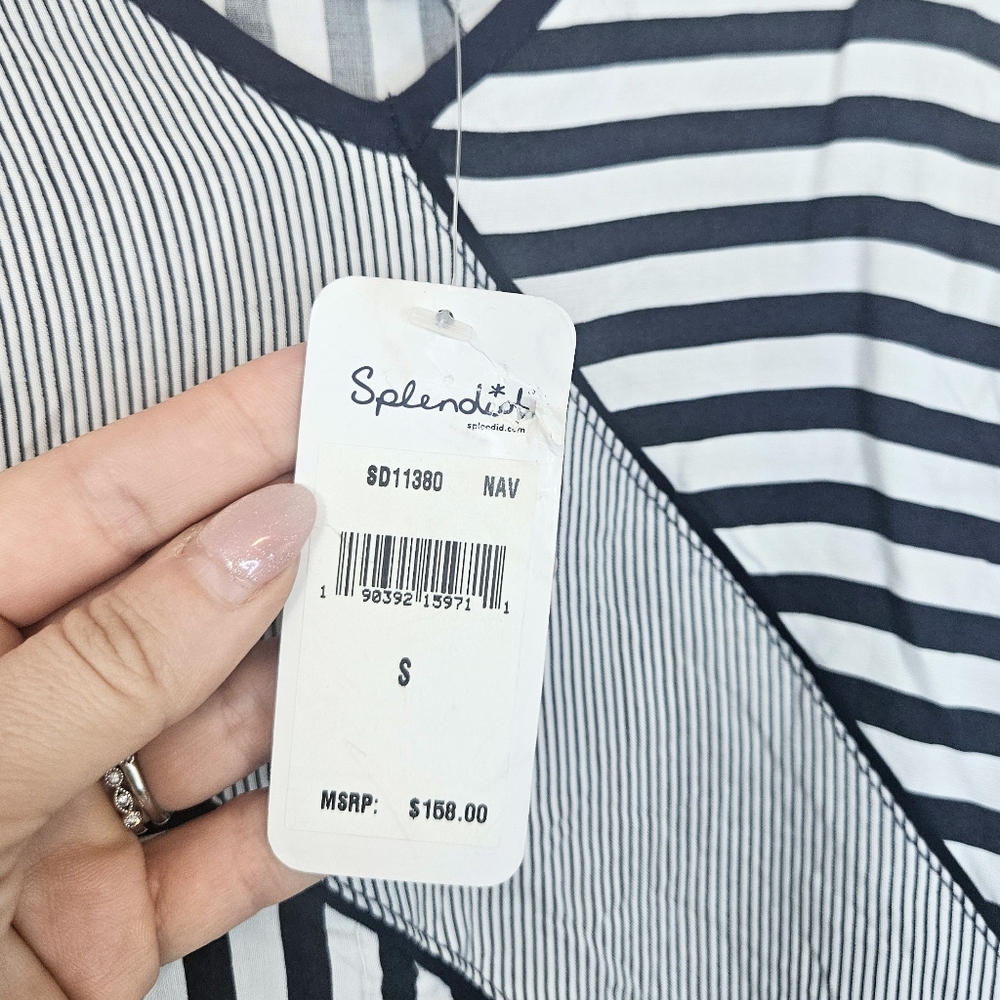 Splendid Boardwalk Navy & White Striped Colorblock Panel Midi Slip Dress NWT S - Picture 6 of 8